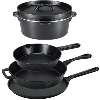 Amazon 5-teiliges Kochgeschirr-Set aus bereits eingebranntem Gusseisen, 14.17 x 12.2 x 10.63 in, Schwarz Amazon 5-teiliges Kochgeschirr-Set aus bereits eingebranntem Gusseisen, 14.17 x 12.2 x 10.63 in, Schwarz