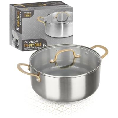 KASANOVA Kasserolle Tri-Ply Gold mit Deckel (26 cm) KASANOVA Kasserolle Tri-Ply Gold mit Deckel (26 cm)