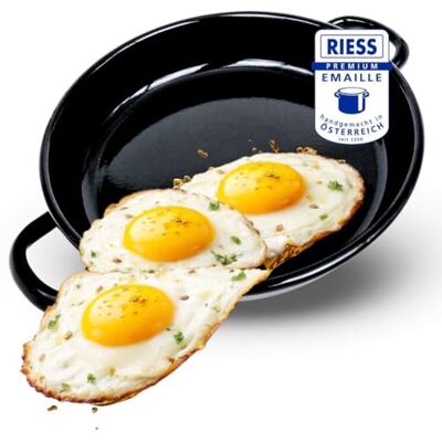 Riess Eierpfanne 22 cm Emaille – Servierpfanne -Omlettpfanne – ideal für Induktion- Eier-Pfanne kratzfest & hitzebeständig – kleine Bratpfanne für Omlette Spiegelei schwarz Made in Österreich Riess Eierpfanne 22 cm Emaille – Servierpfanne -Omlettpfanne – ideal für Induktion- Eier-Pfanne kratzfest & hitzebeständig – kleine Bratpfanne für Omlette Spiegelei schwarz Made in Österreich
