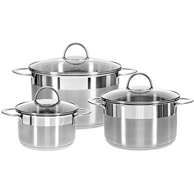 GRÄWE Kochtöpfe inkl. Glasdeckel, 3er Topf-Set, Ø 16 cm (1,5 Liter), Ø 20 cm (3 Liter), Ø 24 cm (5 Liter), Spülmaschinengeeignet, Töpfe für Induktion, Edelstahl, Serie Pro-Line GRÄWE Kochtöpfe inkl. Glasdeckel, 3er Topf-Set, Ø 16 cm (1,5 Liter), Ø 20 cm (3 Liter), Ø 24 cm (5 Liter), Spülmaschinengeeignet, Töpfe für Induktion, Edelstahl, Serie Pro-Line