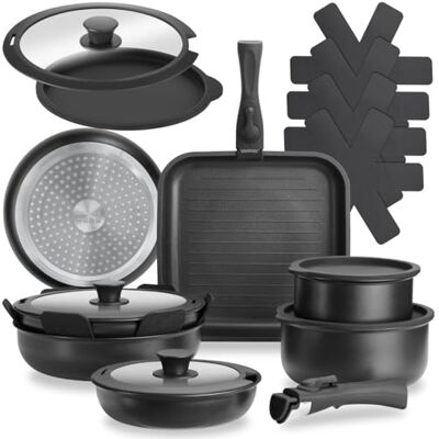 tectake ® 17-teiliges Kochtopf Set, antihaftbeschichtets Topfset Induktion, Töpfe + Pfannen Set, 2x Topf + 3x Bratpfanne inkl. Glasdeckeln mit Dampfabzug, 2 Silikonabdeckungen, Induktions Töpfe Set, tectake ® 17-teiliges Kochtopf Set, antihaftbeschichtets Topfset Induktion, Töpfe + Pfannen Set, 2x Topf + 3x Bratpfanne inkl. Glasdeckeln mit Dampfabzug, 2 Silikonabdeckungen, Induktions Töpfe Set,
