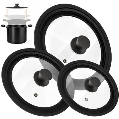 KADAX Universaldeckel 3er Set: 16/18/20 cm, 20/22/24 cm und 24/26/28 cm Ersatzdeckel, Universal Deckel für Töpfe & Pfannen, Pfannendeckel, Glasdeckel mit Silikonrand und Dampfloch, Topfdeckel KADAX Universaldeckel 3er Set: 16/18/20 cm, 20/22/24 cm und 24/26/28 cm Ersatzdeckel, Universal Deckel für Töpfe & Pfannen, Pfannendeckel, Glasdeckel mit Silikonrand und Dampfloch, Topfdeckel