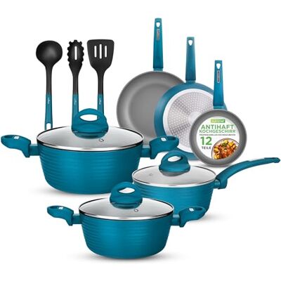 NutriChef 12-teiliges Topfset Induktion aus Töpfe & Pfannen mit Deckel – 12 Piece Cooking Pot Set – beschichtete Topf Set & Pfannen Set aus hochwertige Kochtöpfe & Pfannen Induktion, Kochset Blau NutriChef 12-teiliges Topfset Induktion aus Töpfe & Pfannen mit Deckel – 12 Piece Cooking Pot Set – beschichtete Topf Set & Pfannen Set aus hochwertige Kochtöpfe & Pfannen Induktion, Kochset Blau