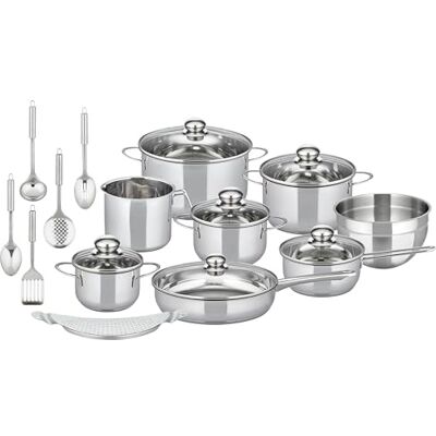Elo Topfset Prima Tavola 20-tlg, Edelstahl Induktion, Volumenskala Energiesparender Kapselboden, stoßfester Edelstahlrand, backofenfest, Abgießrand, mit Küchenhelfer Elo Topfset Prima Tavola 20-tlg, Edelstahl Induktion, Volumenskala Energiesparender Kapselboden, stoßfester Edelstahlrand, backofenfest, Abgießrand, mit Küchenhelfer