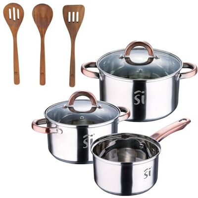 Bergner 5 Stück Edelstahl-Set Ø16Ø18Ø20, geeignet für Induktion + San Ignacio AGROS Set 3-teilig Küchenhelfer aus Akazienholz Bergner 5 Stück Edelstahl-Set Ø16Ø18Ø20, geeignet für Induktion + San Ignacio AGROS Set 3-teilig Küchenhelfer aus Akazienholz