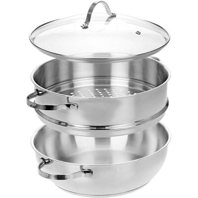 GRÄWE Pro-Line Dampfgarer Topf 28 cm induktionsgeeignet, Edelstahl Kochtopf mit 1 Dampfeinsatz, Glasdeckel, Dampftopf zum Dünsten, Gemüsedämpfer Kartoffeldämpfer, spülmaschinengeeignet GRÄWE Pro-Line Dampfgarer Topf 28 cm induktionsgeeignet, Edelstahl Kochtopf mit 1 Dampfeinsatz, Glasdeckel, Dampftopf zum Dünsten, Gemüsedämpfer Kartoffeldämpfer, spülmaschinengeeignet
