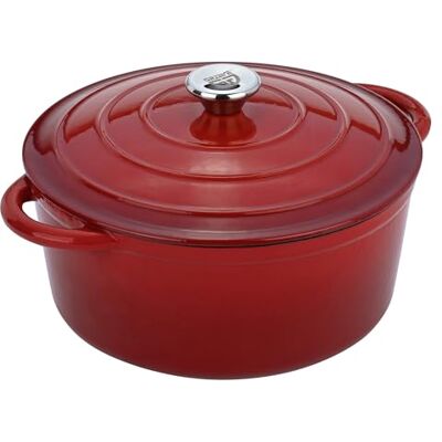 GRÄWE Gusseisentopf, Rot, Ø 26 cm, 4,5 L, 11,5 cm hoch, Schmortopf, Bräter, mit Deckel, Bratentopf, Brottopf, Brotbacktopf, Kochtopf, Emaille-Topf GRÄWE Gusseisentopf, Rot, Ø 26 cm, 4,5 L, 11,5 cm hoch, Schmortopf, Bräter, mit Deckel, Bratentopf, Brottopf, Brotbacktopf, Kochtopf, Emaille-Topf