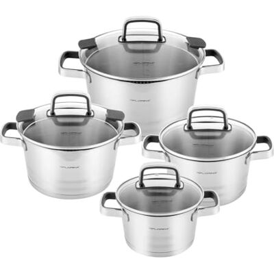 Florina Kochtopf Set SMART I 8-teiliges Topfset aus hochwertigem Edelstahl I Kochtöpfe mit Multifunktionsdeckel und Messbecher I Silikonbezogene Griffe I Ideal für Induktionsherd, Gasherd, Elektroherd Florina Kochtopf Set SMART I 8-teiliges Topfset aus hochwertigem Edelstahl I Kochtöpfe mit Multifunktionsdeckel und Messbecher I Silikonbezogene Griffe I Ideal für Induktionsherd, Gasherd, Elektroherd