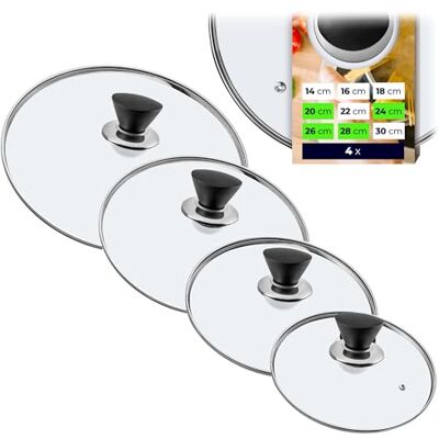 KADAX 4er Set Glasdeckel, Topfdeckel 20/24/26/28 cm, hitzebeständig, mit schwarz-mattem Griff, für Töpfe und Pfannen, Sichtkochen KADAX 4er Set Glasdeckel, Topfdeckel 20/24/26/28 cm, hitzebeständig, mit schwarz-mattem Griff, für Töpfe und Pfannen, Sichtkochen