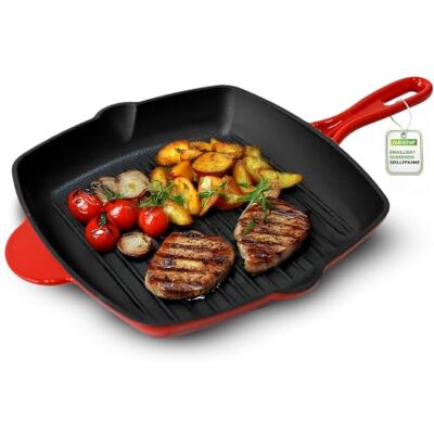 NutriChef Grillpfanne, 29x29cm mit Ausguss, Steakpfanne-Gerillt, Emailliert Gusseisenpfanne Grill- Induktionsgeeignet, Robust und Langlebig, Vielseitig für das Kochen in der Küche, PFOA-frei NutriChef Grillpfanne, 29x29cm mit Ausguss, Steakpfanne-Gerillt, Emailliert Gusseisenpfanne Grill- Induktionsgeeignet, Robust und Langlebig, Vielseitig für das Kochen in der Küche, PFOA-frei