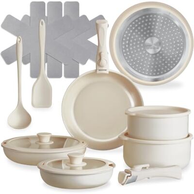 tectake ® 16-teiliges Kochtopf Set, Topfset Induktion mit Keramik-Antihaftbeschichtung, Töpfe + Pfannen Set, abnehmbare Griffe, 3x Bratpfanne + 2x Topf, Glasdeckel mit Dampfabzug, Induktions Töpfe Set tectake ® 16-teiliges Kochtopf Set, Topfset Induktion mit Keramik-Antihaftbeschichtung, Töpfe + Pfannen Set, abnehmbare Griffe, 3x Bratpfanne + 2x Topf, Glasdeckel mit Dampfabzug, Induktions Töpfe Set