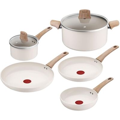 Tefal CERA BRIGHT ON 7tlg. Keramikset (Pfannen 20/24/28cm, Kasserolle 16cm & Topf 24cm + Deckel), Go Ceram Antihaftbeschichtung, recycelter Aluminiumkörper, Thermo Signal, für alle Herdarten, Beige Tefal CERA BRIGHT ON 7tlg. Keramikset (Pfannen 20/24/28cm, Kasserolle 16cm & Topf 24cm + Deckel), Go Ceram Antihaftbeschichtung, recycelter Aluminiumkörper, Thermo Signal, für alle Herdarten, Beige