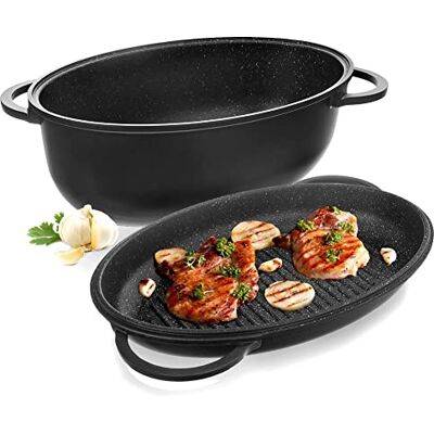 Orion Ovale Bratpfanne Antihaft-Bratpfanne Grillpfanne zum Backen Braten Bräter mit Deckel tief 2in1 10 L GRANDE Orion Ovale Bratpfanne Antihaft-Bratpfanne Grillpfanne zum Backen Braten Bräter mit Deckel tief 2in1 10 L GRANDE