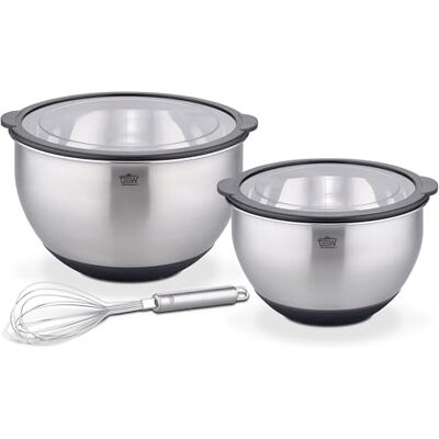 GSW Servierschüsselset Primo, Hochwertige Edelstahl Rühr- & Salatschüsseln mit Schneebesen, luftdichtem Deckel, Küchenschüssel & Servierschale, 20cm/24cm, Silber GSW Servierschüsselset Primo, Hochwertige Edelstahl Rühr- & Salatschüsseln mit Schneebesen, luftdichtem Deckel, Küchenschüssel & Servierschale, 20cm/24cm, Silber