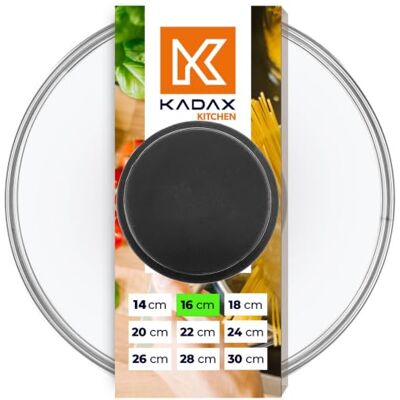 KADAX Glasdeckel mit Griff aus Silikon, hitzebeständiger Deckel für Topf ⌀14-30cm, Deckel mit Dampfloch, Universaldeckel in verschiedenen Größen, leichter Topfdeckel, rund (16cm, schwarz) KADAX Glasdeckel mit Griff aus Silikon, hitzebeständiger Deckel für Topf ⌀14-30cm, Deckel mit Dampfloch, Universaldeckel in verschiedenen Größen, leichter Topfdeckel, rund (16cm, schwarz)