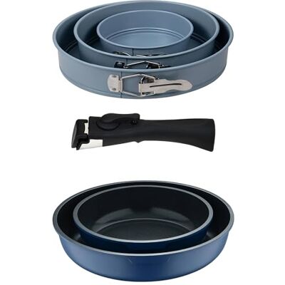 Bergner Click&Cook Pfannen-Set, 2-teilig, Ø 22 x 26 cm, Aluminiumguss, blau, mit abnehmbarem Griff + 3-teiliges Backformen-Set Ø 12 Ø 18 Ø 22 cm Bergner Click&Cook Pfannen-Set, 2-teilig, Ø 22 x 26 cm, Aluminiumguss, blau, mit abnehmbarem Griff + 3-teiliges Backformen-Set Ø 12 Ø 18 Ø 22 cm