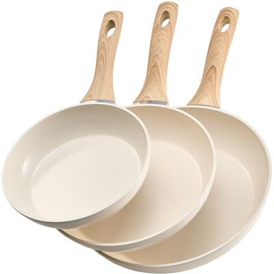 VEVOR Bratpfannen Set 3-tlg., Hochleistungs-Bratpfannen aus Aluminium (Antihaftbeschichtet), Kochpfanne Küchenkochgeschirr geeignet für Gas Elektro Induktion (Beige, 200/240 / 280 mm) VEVOR Bratpfannen Set 3-tlg., Hochleistungs-Bratpfannen aus Aluminium (Antihaftbeschichtet), Kochpfanne Küchenkochgeschirr geeignet für Gas Elektro Induktion (Beige, 200/240 / 280 mm)