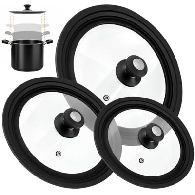 KADAX Universaldeckel 3er Set: 16/18/20 cm, 20/22/24 cm und 24/26/28 cm Ersatzdeckel, Universal Deckel für Töpfe & Pfannen, Pfannendeckel, Glasdeckel mit Silikonrand und Dampfloch, Topfdeckel KADAX Universaldeckel 3er Set: 16/18/20 cm, 20/22/24 cm und 24/26/28 cm Ersatzdeckel, Universal Deckel für Töpfe & Pfannen, Pfannendeckel, Glasdeckel mit Silikonrand und Dampfloch, Topfdeckel