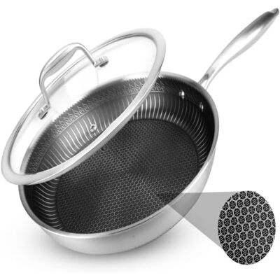NutriChef Edelstahlpfanne 31 cm mit Deckel – Antihaft Bratpfanne Induktion Kratzfest spülmaschinengeeignet ofenfest und für Metallutensilien geeignet, Gemischt NutriChef Edelstahlpfanne 31 cm mit Deckel – Antihaft Bratpfanne Induktion Kratzfest spülmaschinengeeignet ofenfest und für Metallutensilien geeignet, Gemischt