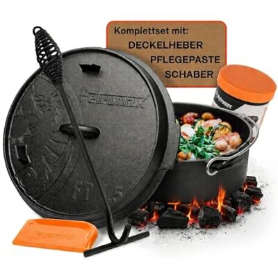 Petromax ft4,5 Feuertopf Set Dutch Oven mit Füßen, Zubehör, 3,5 L Komplettset mit Deckelheber, Pflegepaste und Schaber, Gusseisen Kochtopf für Grill, Lagerfeuer und Backofen Petromax ft4,5 Feuertopf Set Dutch Oven mit Füßen, Zubehör, 3,5 L Komplettset mit Deckelheber, Pflegepaste und Schaber, Gusseisen Kochtopf für Grill, Lagerfeuer und Backofen