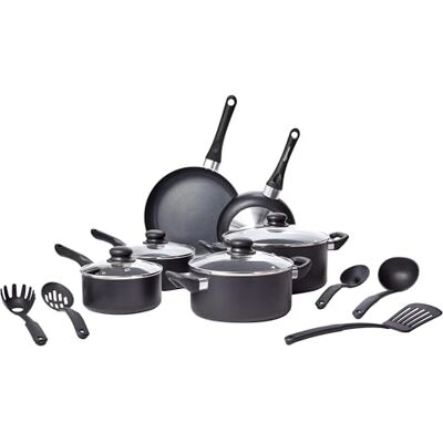 Amazon 15-teiliges Keramik-Antihaft-Kochgeschirr-Set, Töpfe und Pfannen mit Deckeln und Utensilien, Spiralboden, Weiche Griffe, für Gas-, Elektro- und Glasherde, Schwarz Amazon 15-teiliges Keramik-Antihaft-Kochgeschirr-Set, Töpfe und Pfannen mit Deckeln und Utensilien, Spiralboden, Weiche Griffe, für Gas-, Elektro- und Glasherde, Schwarz