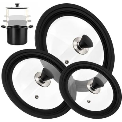 KADAX Universaldeckel 3er Set: 16/18/20 cm, 20/22/24 cm und 24/26/28 cm Ersatzdeckel, Universal Deckel für Töpfe & Pfannen, Pfannendeckel, Glasdeckel mit Silikonrand und Dampfloch, Topfdeckel KADAX Universaldeckel 3er Set: 16/18/20 cm, 20/22/24 cm und 24/26/28 cm Ersatzdeckel, Universal Deckel für Töpfe & Pfannen, Pfannendeckel, Glasdeckel mit Silikonrand und Dampfloch, Topfdeckel