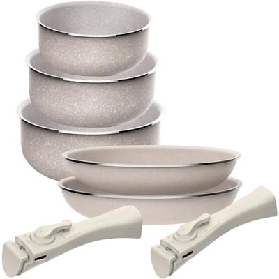 San Ignacio 5-teiliges Set: 2 Pfannen Ø 24 Ø 28 cm und 3 Töpfe Ø 16 x 18 x 20 cm aus gepresstem Aluminium mit ILAG-Beschichtung mit 2 abnehmbaren Griffen San Ignacio 5-teiliges Set: 2 Pfannen Ø 24 Ø 28 cm und 3 Töpfe Ø 16 x 18 x 20 cm aus gepresstem Aluminium mit ILAG-Beschichtung mit 2 abnehmbaren Griffen