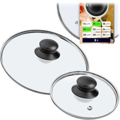 KADAX 2er Set Glasdeckel, Topfdeckel Ø20 und Ø16 cm, hitzebeständiger Topf- und Pfannendeckel, transparenter Universaldeckel mit Griff, für Töpfe und Pfannen, Spritzschutz und kontrolliertes Garen KADAX 2er Set Glasdeckel, Topfdeckel Ø20 und Ø16 cm, hitzebeständiger Topf- und Pfannendeckel, transparenter Universaldeckel mit Griff, für Töpfe und Pfannen, Spritzschutz und kontrolliertes Garen