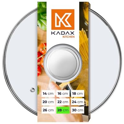 KADAX Glasdeckel, Topfdeckel Ø28 cm mit Silbergriff, hitzebeständig, mit Dampfloch, Universaldeckel für Töpfe & Pfannen, klare Sicht, dicht schließend KADAX Glasdeckel, Topfdeckel Ø28 cm mit Silbergriff, hitzebeständig, mit Dampfloch, Universaldeckel für Töpfe & Pfannen, klare Sicht, dicht schließend