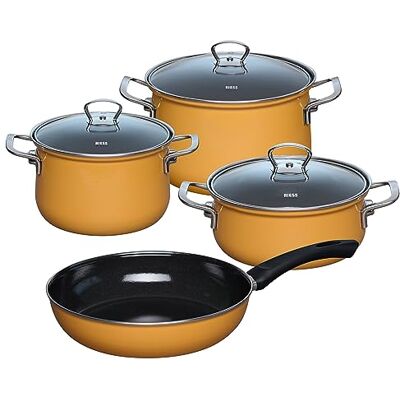 Riess , 0519-113, Starterset 4-teilig, ORANGE, Orange, Emaille, Made in Österreich, LBH: 28,5x48,5x24,0cm, 7,570kg, Induktionskocher kompatibel, Gasherd geeignet, Elektroherd geeignet, Ofenfest Riess , 0519-113, Starterset 4-teilig, ORANGE, Orange, Emaille, Made in Österreich, LBH: 28,5x48,5x24,0cm, 7,570kg, Induktionskocher kompatibel, Gasherd geeignet, Elektroherd geeignet, Ofenfest
