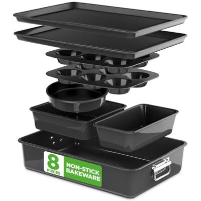NutriChef Backformen Set 8-teilig – Auflaufform, Brotbackform, Backblech, Muffin Backform, Schwarz, Kuchenform rund & eckig, stapelbar & antihaft, spülmaschinenfest, ofenfest bis 230°C NutriChef Backformen Set 8-teilig – Auflaufform, Brotbackform, Backblech, Muffin Backform, Schwarz, Kuchenform rund & eckig, stapelbar & antihaft, spülmaschinenfest, ofenfest bis 230°C