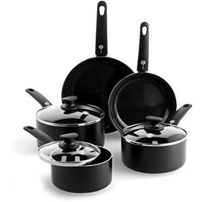GreenPan Cambridge 8-teiliges Topf- und Pfannenset, Gesunde Keramische Antihaftbeschichtung, Mit Bratpfannen, Kochtöpfe und Deckeln, PFAS-frei, Induktionsgeeignet, Spülmaschinengeeignet, Schwarz GreenPan Cambridge 8-teiliges Topf- und Pfannenset, Gesunde Keramische Antihaftbeschichtung, Mit Bratpfannen, Kochtöpfe und Deckeln, PFAS-frei, Induktionsgeeignet, Spülmaschinengeeignet, Schwarz