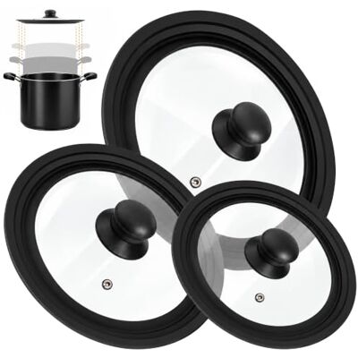 KADAX Universaldeckel 3er Set: 16/18/20 cm, 20/22/24 cm und 24/26/28 cm Ersatzdeckel, Universal Deckel für Töpfe & Pfannen, Pfannendeckel, Glasdeckel mit Silikonrand und Dampfloch, Topfdeckel KADAX Universaldeckel 3er Set: 16/18/20 cm, 20/22/24 cm und 24/26/28 cm Ersatzdeckel, Universal Deckel für Töpfe & Pfannen, Pfannendeckel, Glasdeckel mit Silikonrand und Dampfloch, Topfdeckel