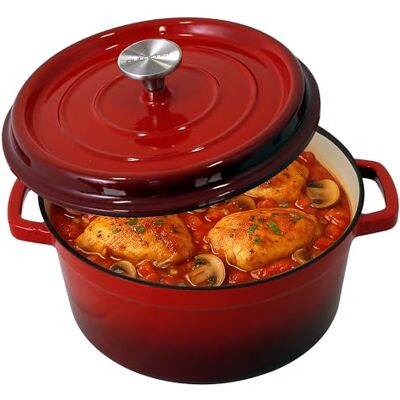 NutriChef Dutch Oven Gusseisen Topf – Brotbackform 5L mit Deckel, Emaille, Brotbacktopf, Gleichmäßige Hitze, Schmortopf für Brot & Braten, Induktion geeignet, Rot NutriChef Dutch Oven Gusseisen Topf – Brotbackform 5L mit Deckel, Emaille, Brotbacktopf, Gleichmäßige Hitze, Schmortopf für Brot & Braten, Induktion geeignet, Rot