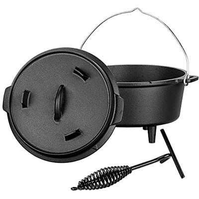 Rosenstein & Söhne Topf für Grill: Dutch Oven aus Gusseisen mit Standfüßen, 2in1-Deckel & -Pfanne, 3 l (Gusstopf Grill, Dutch Topf, BBQ) Rosenstein & Söhne Topf für Grill: Dutch Oven aus Gusseisen mit Standfüßen, 2in1-Deckel & -Pfanne, 3 l (Gusstopf Grill, Dutch Topf, BBQ)