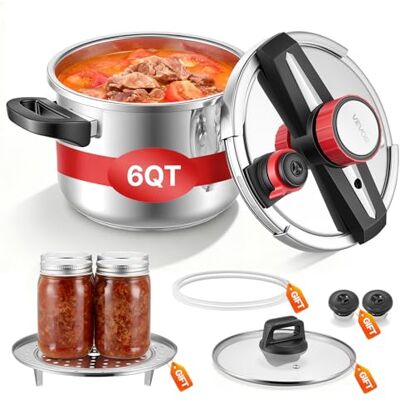 VEVOR Schnellkochtopf 6 L, Dampfkochtopf aus Edelstahl mit Dampfeinsatz & Deckel aus Gehärtetem Glas & 3 Druckstufen für Fleisch Bohnen Reis Suppen Soßen, Schnellkochtopf bis zu 100 kPa VEVOR Schnellkochtopf 6 L, Dampfkochtopf aus Edelstahl mit Dampfeinsatz & Deckel aus Gehärtetem Glas & 3 Druckstufen für Fleisch Bohnen Reis Suppen Soßen, Schnellkochtopf bis zu 100 kPa