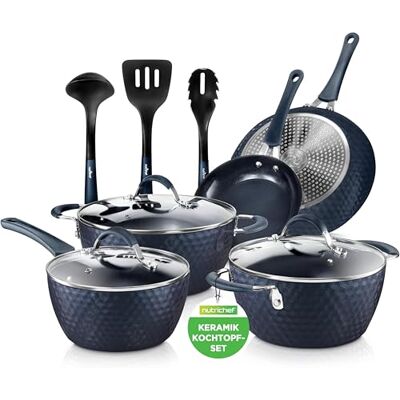 NutriChef Pfannenset & Topfset 11-teilig Antihaftbeschichtet – Kochtopf Set mit Durchsichtigen Deckeln & Keramikschicht – Töpfe Set für Gas, Elektro & Induktionsherd – Töpfe & Pfannen PFOA/PFOS-frei NutriChef Pfannenset & Topfset 11-teilig Antihaftbeschichtet – Kochtopf Set mit Durchsichtigen Deckeln & Keramikschicht – Töpfe Set für Gas, Elektro & Induktionsherd – Töpfe & Pfannen PFOA/PFOS-frei