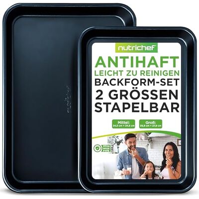 NutriChef Backbleche, 2 Stück- Backblech, Kuchenblech, Backofenblech, 40x28cm & 35.5x24.6cm, Baking Tray Antihaftbeschichtet, Leicht zu Reinigen Spülmaschinengeeignet & Stapelbar, Blau NutriChef Backbleche, 2 Stück- Backblech, Kuchenblech, Backofenblech, 40x28cm & 35.5x24.6cm, Baking Tray Antihaftbeschichtet, Leicht zu Reinigen Spülmaschinengeeignet & Stapelbar, Blau