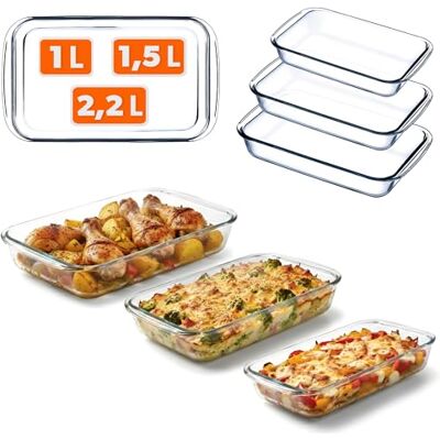 KADAX Auflaufform Set aus hitzebeständigem Glas, 3-teilig (1L, 1.5L, 2.2L), Ofenfeste Glasformen zum Backen, Kochen und Servieren, Spülmaschinen- & Mikrowellengeeignet KADAX Auflaufform Set aus hitzebeständigem Glas, 3-teilig (1L, 1.5L, 2.2L), Ofenfeste Glasformen zum Backen, Kochen und Servieren, Spülmaschinen- & Mikrowellengeeignet