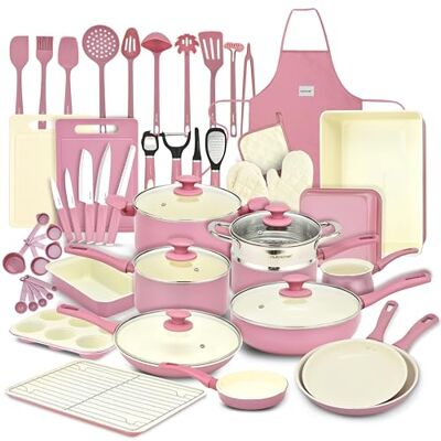 NutriChef Topfset & Pfannenset – 54-teiliges Antihaft-Kochgeschirr Blush Pink Inkl. Küchenutensilien, Backblech, Messer Für Induktion, Gas & Elektro Gesund & fettfrei kochen NutriChef Topfset & Pfannenset – 54-teiliges Antihaft-Kochgeschirr Blush Pink Inkl. Küchenutensilien, Backblech, Messer Für Induktion, Gas & Elektro Gesund & fettfrei kochen