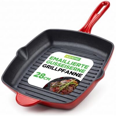 NutriChef Grillpfanne, 29x29cm mit Ausguss, Steakpfanne-Gerillt, Emailliert Gusseisenpfanne Grill- Induktionsgeeignet, Robust und Langlebig, Vielseitig für das Kochen in der Küche, PFOA-frei NutriChef Grillpfanne, 29x29cm mit Ausguss, Steakpfanne-Gerillt, Emailliert Gusseisenpfanne Grill- Induktionsgeeignet, Robust und Langlebig, Vielseitig für das Kochen in der Küche, PFOA-frei
