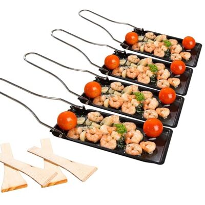 Rosenstein & Söhne Raclette-Pfanne Grill: 4er-Set Grill-Pfännchen mit klappbarem Griff, spülmaschinenfest (Grillpfanne für, Grillpfanne für Holzkohlegrill, BBQ) Rosenstein & Söhne Raclette-Pfanne Grill: 4er-Set Grill-Pfännchen mit klappbarem Griff, spülmaschinenfest (Grillpfanne für, Grillpfanne für Holzkohlegrill, BBQ)