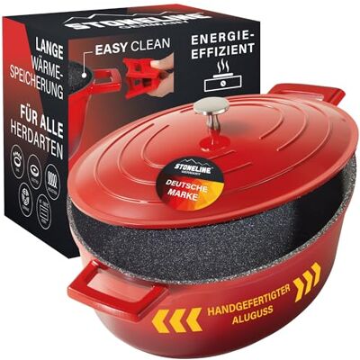 STONELINE Cocotte Bräter Induktion mit Deckel 32 cm, 6,6 L, Topf Antihaft Beschichtung mit echten Steinpartikeln, Bratentopf Schmortopf für alle Herdarten und Backofengeeignet, Farbe: Rot STONELINE Cocotte Bräter Induktion mit Deckel 32 cm, 6,6 L, Topf Antihaft Beschichtung mit echten Steinpartikeln, Bratentopf Schmortopf für alle Herdarten und Backofengeeignet, Farbe: Rot