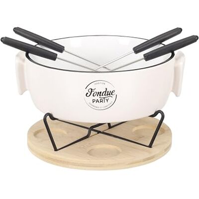 COOK CONCEPT Fondue-Set mit Stövchen 4 Gabeln Keramik und Bambus Keramik und Bambus, Teelichthalter mit Kerzenbetrieb, 4 Spieße, für den Außenbereich ohne Stromanschluss-weiß COOK CONCEPT Fondue-Set mit Stövchen 4 Gabeln Keramik und Bambus Keramik und Bambus, Teelichthalter mit Kerzenbetrieb, 4 Spieße, für den Außenbereich ohne Stromanschluss-weiß