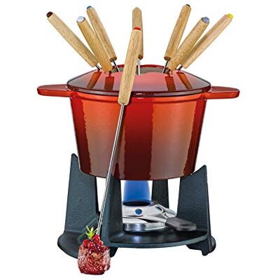 Spring Gusseisen Fondue-Set GRENOBLE rot, Ø 15,5 cm mit 8 Fonduegabeln, 16 cm Spring Gusseisen Fondue-Set GRENOBLE rot, Ø 15,5 cm mit 8 Fonduegabeln, 16 cm