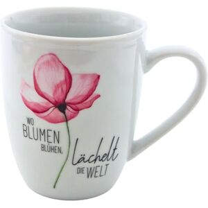 Dekohelden24 Kaffeebecher/Tasse aus Porzellan, Motiv: Blüte, Wo Blumen blühen, lächelt die Welt, Größe H/Ø: 10 x 8 cm, Fassungsvermögen 250 ml, Spülmaschinengeeignet. Dekohelden24 Kaffeebecher/Tasse aus Porzellan, Motiv: Blüte, Wo Blumen blühen, lächelt die Welt, Größe H/Ø: 10 x 8 cm, Fassungsvermögen 250 ml, Spülmaschinengeeignet.