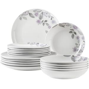 MÄSER 934136 Serie Sono, Teller Set für 6 Personen, 18-teiliges Geschirrset mit Speiseteller, Suppenteller, Dessertteller; floraler Druck, modernes Blumenmuster, Porzellan, weiß MÄSER 934136 Serie Sono, Teller Set für 6 Personen, 18-teiliges Geschirrset mit Speiseteller, Suppenteller, Dessertteller; floraler Druck, modernes Blumenmuster, Porzellan, weiß