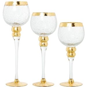 DRW Set aus 3 dekorativen Glasgläsern in Transparent und Gold, 13 x 13 x 30 cm DRW Set aus 3 dekorativen Glasgläsern in Transparent und Gold, 13 x 13 x 30 cm