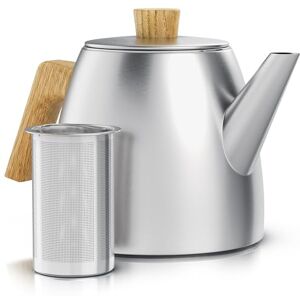 Arendo Teekanne Edelstahl mit Siebeinsatz – 1000 ml mit Griffen aus Holz – Teekanne thermo doppelwandig Silber Arendo Teekanne Edelstahl mit Siebeinsatz – 1000 ml mit Griffen aus Holz – Teekanne thermo doppelwandig Silber