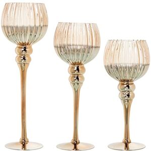 DRW Set mit 3 dekorativen Glasgläsern in Gold, 13 x 13 x 30 cm DRW Set mit 3 dekorativen Glasgläsern in Gold, 13 x 13 x 30 cm
